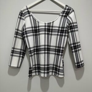 Black and White Plaid Scoop Neck Blouse Size L